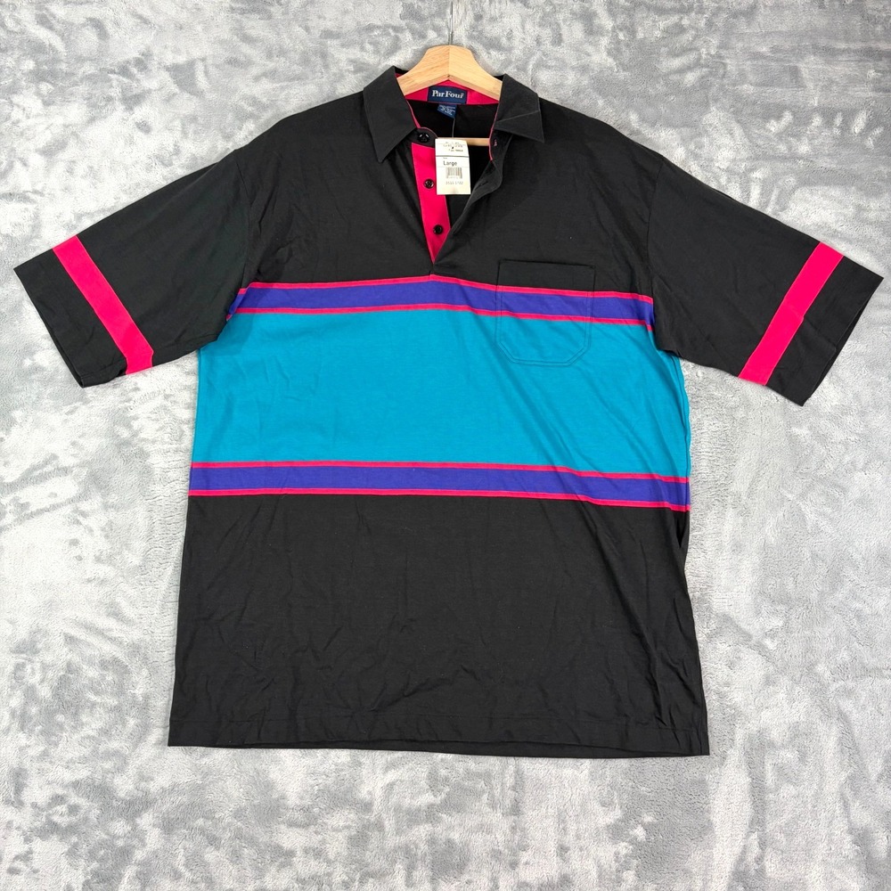 Par Four Color Block Golf Polo Mens Size Large Striped Vintage 90's NEW